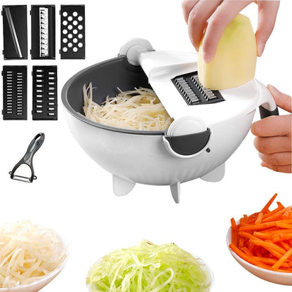 Plastic Multi-Functional 9 in 1 Vegetable Cutter Grater Slicer Peeler with Wet Rotating Drain Basket