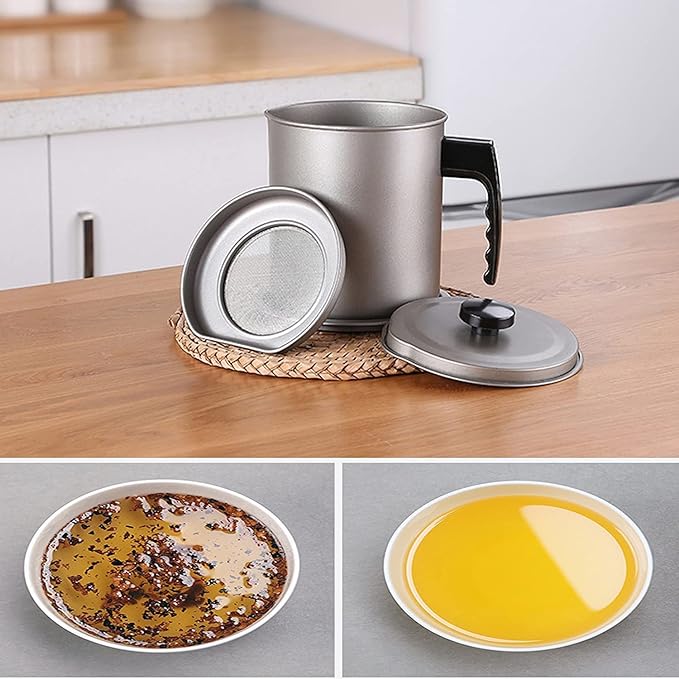 Kitchen Oil Filter Pot Container Grease with Strainer