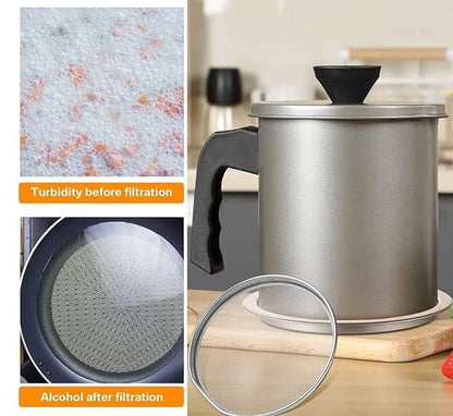 Kitchen Oil Filter Pot Container Grease with Strainer