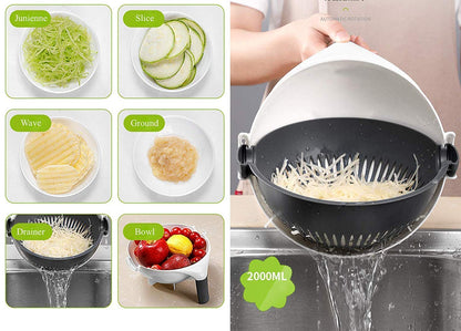 Plastic Multi-Functional 9 in 1 Vegetable Cutter Grater Slicer Peeler with Wet Rotating Drain Basket